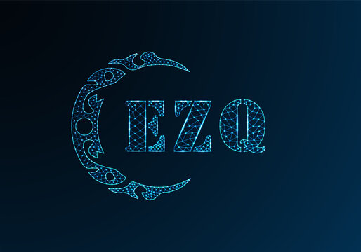 Low poly letter logo EZQ design. EZQ letter logo low poly vector design on blue color gradient background. EZQ logo low poly design