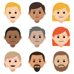 Set of different cute cartoon male characters on white background