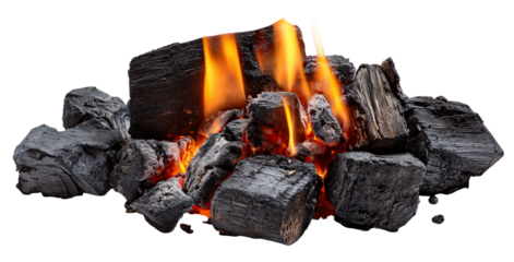 Ignited charcoal embers glowing with vibrant heat energy source