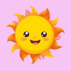 Happy yellow sun with rays smiling.