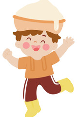 Cute Thanksgiving Boy in Mashed Potato Hat – Fall Cartoon Character
