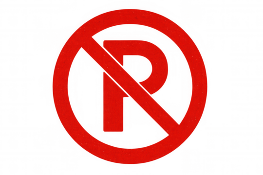 Red no parking warning sign blocking vehicle entry, mounted against transparent backdrop, signaling parking restriction - Powered by Adobe