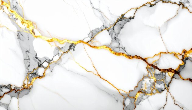 Fototapeta Elegant White Marble Texture with Gold and Grey Veins High-Resolution Background Image