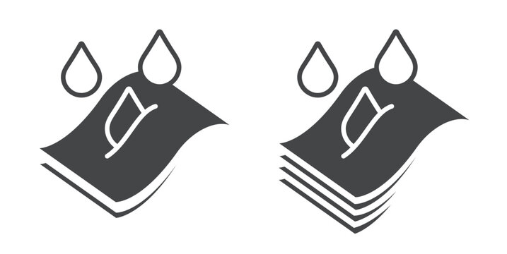 Material fiber absorption water drops icon vector simple bold solid graphic illustration set, diaper cloth layers absorbency level pictogram sign symbol, waterproof textile structure sheets technology