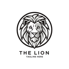 A stylized black and white logo featuring a majestic lion's head within a circular frame.