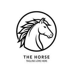 Simple black and white logo of a horse's head in a circle.