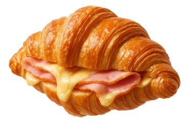 Ham and cheese croissant spinning, filling slightly escaping edges.
