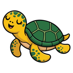 Cute turtle cartoon character kawaii animal vector illustration