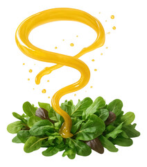 Lemon vinaigrette spiraling over a mixed greens salad.