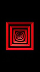 Red, square, optical illusion, tunnel effect, converging lines, black background