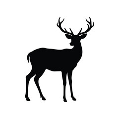 Majestic Silhouette of a Stag with Antlers Standing Proudly in the Woods, deer with winter coat illustration silhouette
