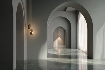 Obraz premium Elegant arched hallway with marble floor