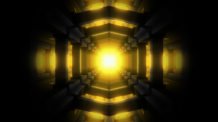 A strange alien like subterranean dark tunnel with glowing neon light.