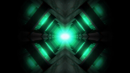 A strange alien like subterranean dark tunnel with glowing neon light.
