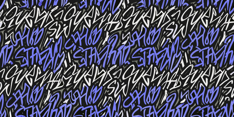 Graffiti Style Lettering Pattern in Blue White and Gray vector illustration