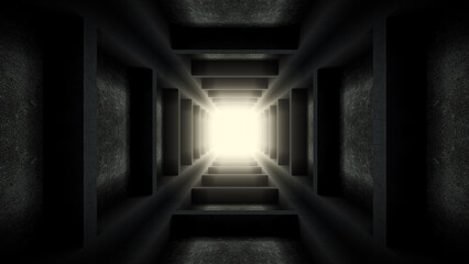 A strange alien like subterranean dark tunnel with glowing neon light.