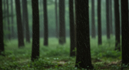 Rainy forest with green background