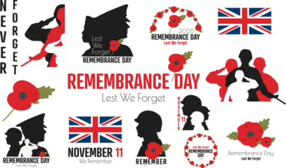 Remembrance Day set. Lest We Forget. Poppy Day collection.