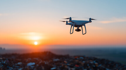 Drone capturing landfill site at sunset, pollution problem
