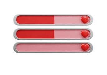 Isolated hearts health bars showing different levels, loading bar game design element, concept