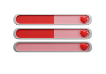 Isolated hearts health bars showing different levels, loading bar game design element, concept