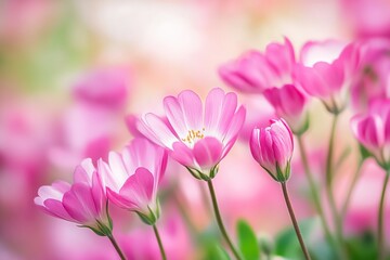 Fototapeta premium Delicate pink flowers in soft focus, bokeh background