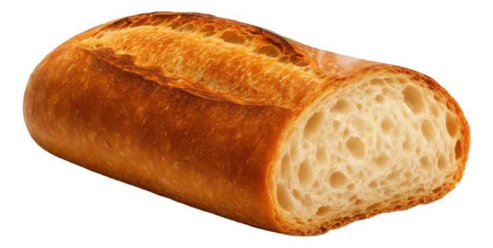 French batard with a piece cut, steam rising in gentle curls.