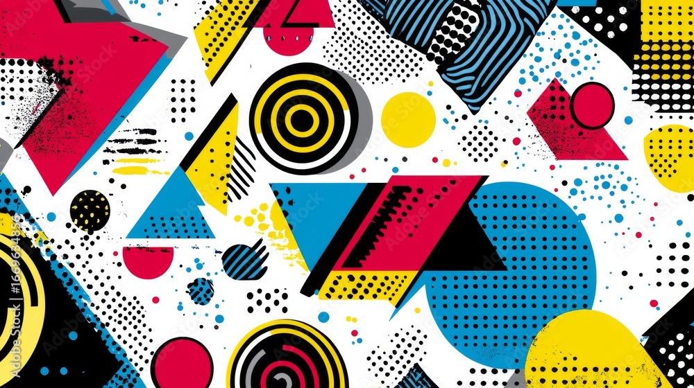 Aufkleber bold and modern seamless pattern featuring a variety of geometric shapes such as triangles, squares,