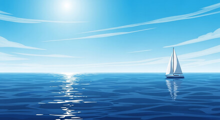 Sailboat sailing on calm blue ocean under sunny sky