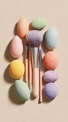 Obraz premium Pastel makeup brushes and eggs