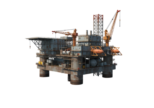 Isolated oil rig, energy exploration platform, construction, drilling, offshore installation