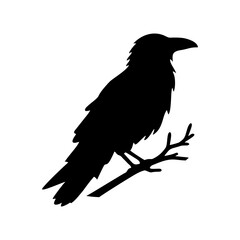 Black Crow on Tree Branch Illustration