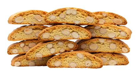 Golden biscotti stack shows almond texture; use for culinary, baking blog, cookbook, dessert photography.
