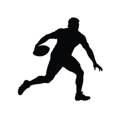 Rugby player in silhouette running with the ball for a touchdown, football passing drill illustration silhouette