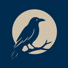 Mystical Raven Silhouette with Moonlight Scene Vector