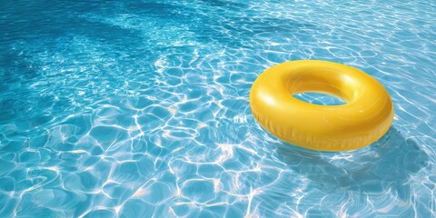Obraz premium The Yellow Inflatable Ring Floating on Sparkling Turquoise Pool Water in Sunshine