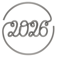 2026 Year Made of Reinforcement Steel Symbolizing Construction Future. 3D rendering