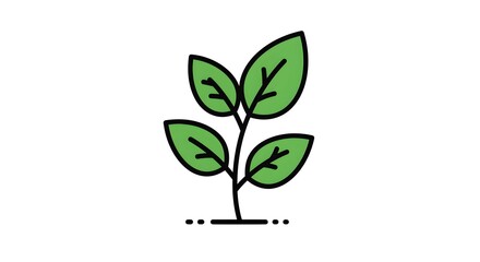 Minimalist Green Plant Icon – Eco-Friendly Nature Symbol with Three Leaves – Flat Design for Sustainability, Organic Growth, Environmental Awareness, Agriculture, and Gardening Concepts