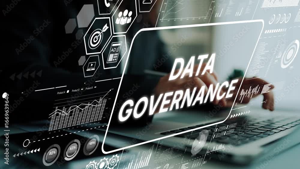 Aufkleber data governance in digital era with analytical graphics and modern technology concepts for business 