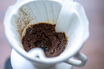 quick filter coffee brewing close up	
