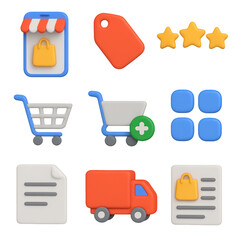 Digital Shopping Elements: A collection of vibrant digital shopping icons, perfectly suited for web design, representing a seamless and engaging user experience.