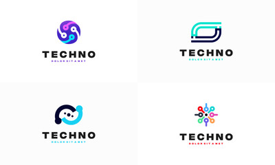 Set of Pixel technology logo designs concept vector, Network Internet logo symbol, Digital Wire logo
