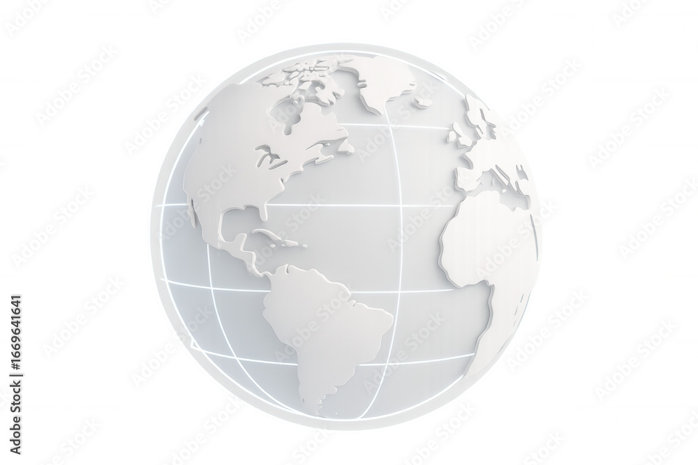 Poster rotating white 3d planet model representing global connectivity against transparent backdrop