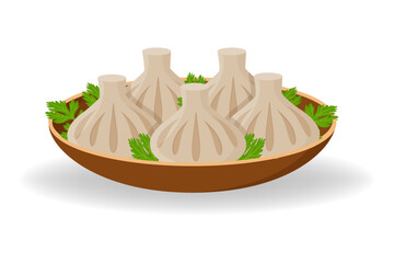 Khinkali Served on Plate as Traditional Dish of Georgia Country Vector Illustration