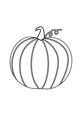 Outline vector illustration of a round pumpkin. Black line drawing, minimal style, suitable for Halloween, harvest, and Thanksgiving designs.