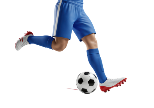 Isolated Soccer player kicking a ball. Action shot on the field, ready to make a play. Active moment. - Powered by Adobe