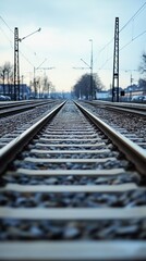 Fototapeta premium Railroad tracks stretching into the distance