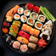 Sushi Set. Rolls, sushi of different types on a plate.