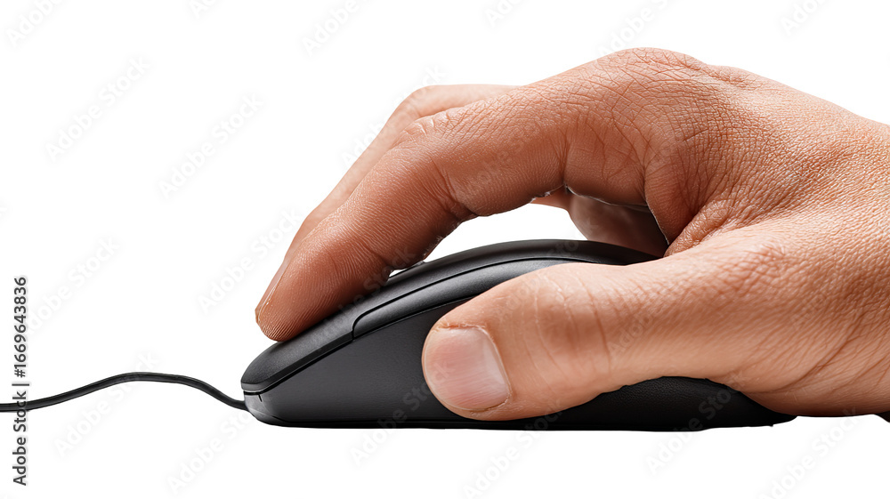 Poster isolated hand using computer mouse on transparent background — high-resolution png-style cutout idea