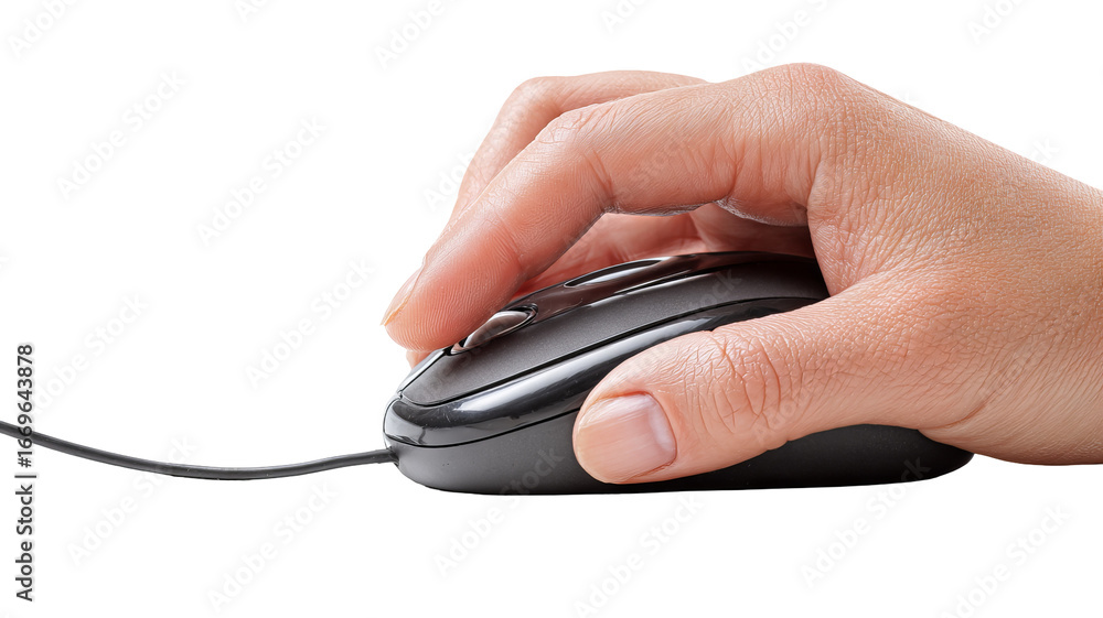 Poster isolated hand using computer mouse on transparent background — high-resolution png-style cutout idea
